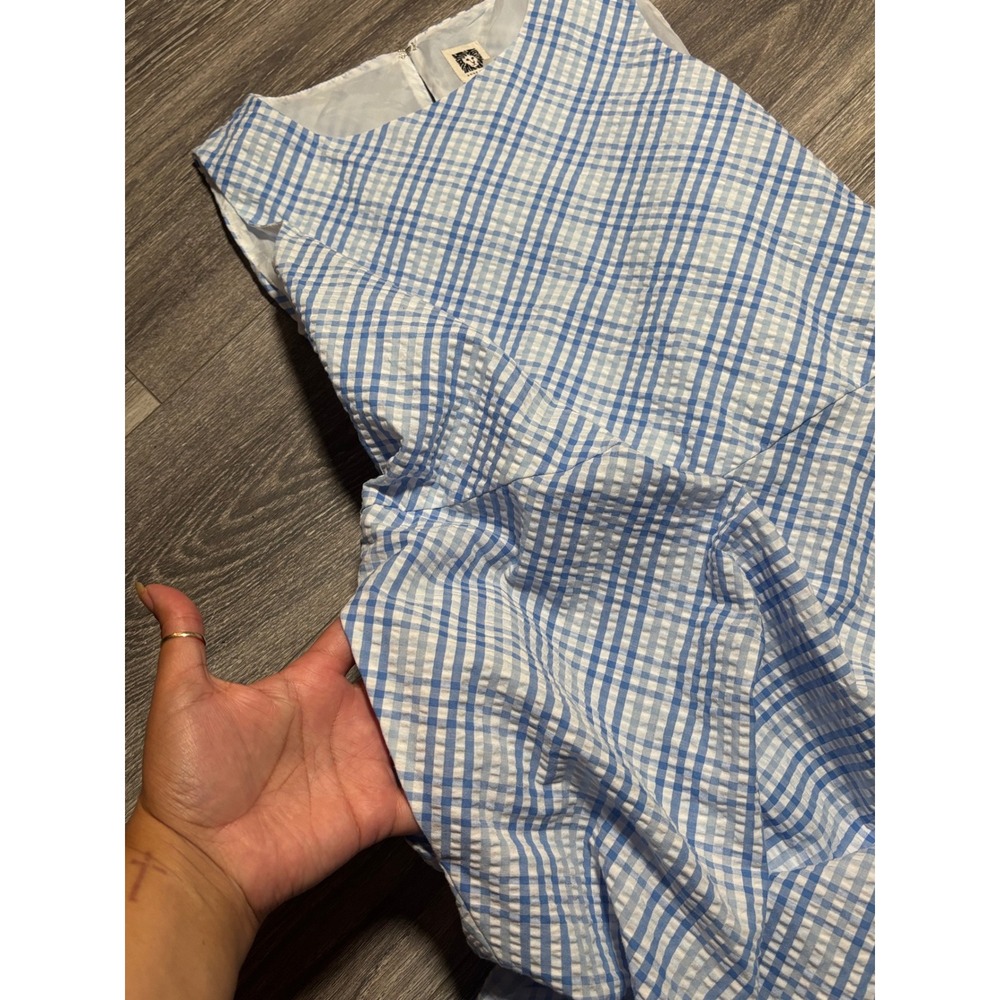 Anne Klein Seersucker Midi Dress Size 6 - Blue and White Gingham Style w/ Sash - Picture 14 of 14